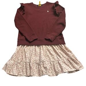 Polo Ralph Lauren Burgundy Sweatshirt Floral Fleece‎ Dress Girls XL 16 Preppy
